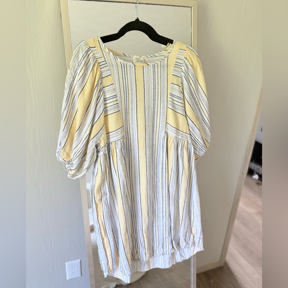 Yellow and White Striped Women's Top